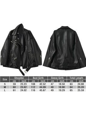 Women's Black Faux Leather Lapel Collar Zip Up Long Sleeve Short Coat Jacket